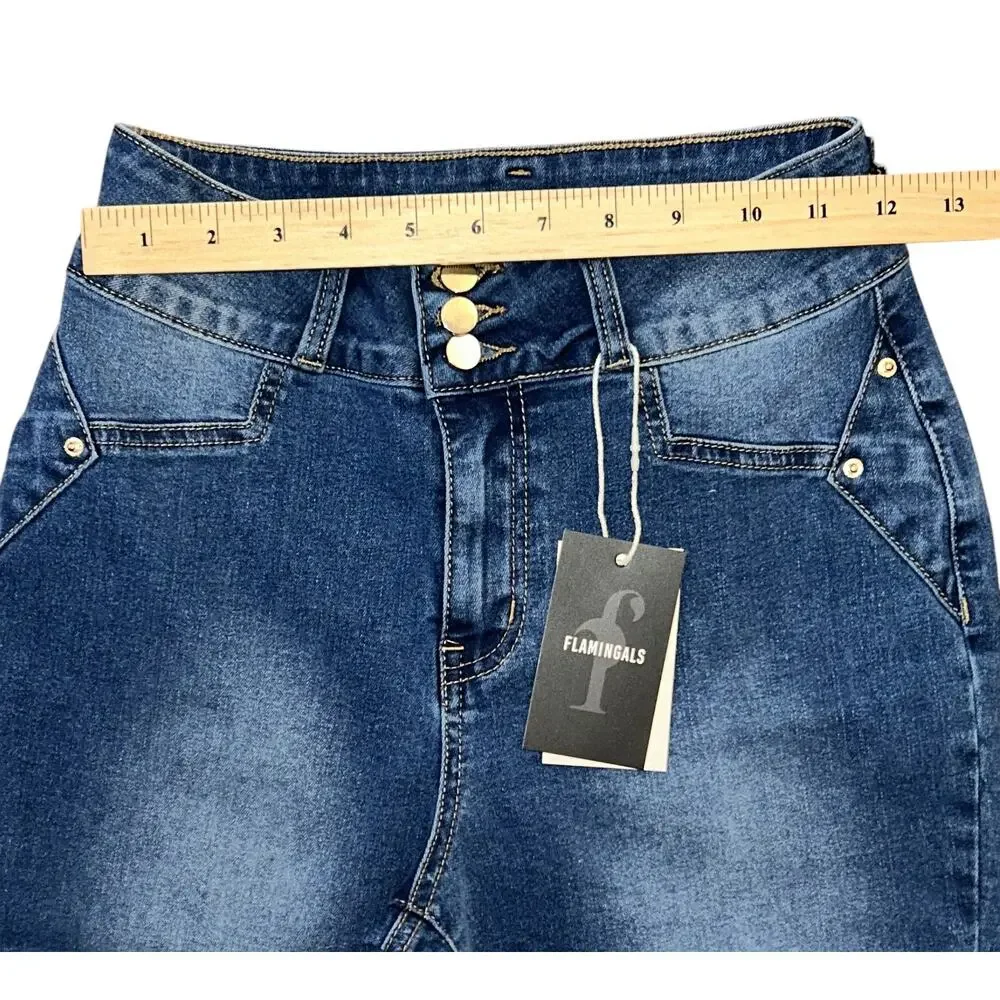 NWT Flamingals Three Button High-Rise Stretch Capri Jeans Women's Small 24X15